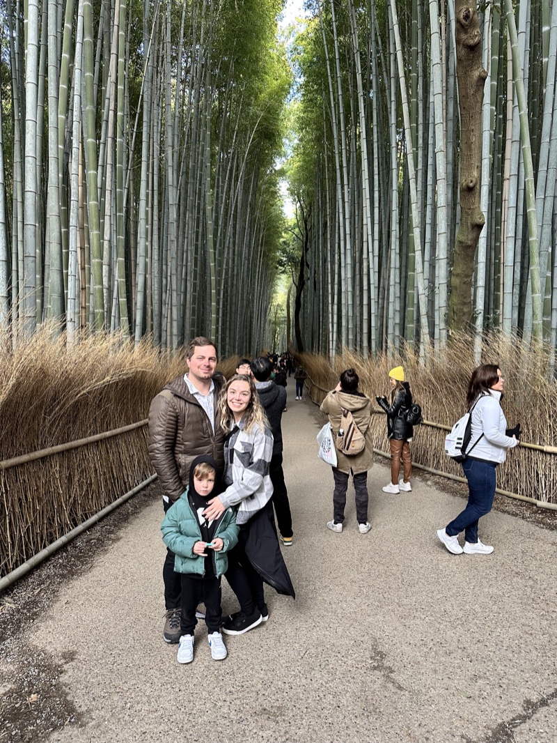 The family walking through a bamboo grove