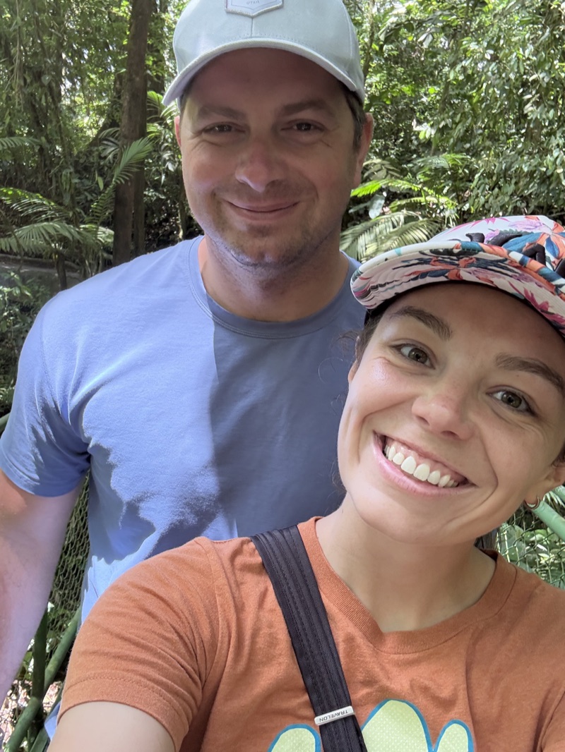 Matt and Mookie taking a close selfie on a hike
